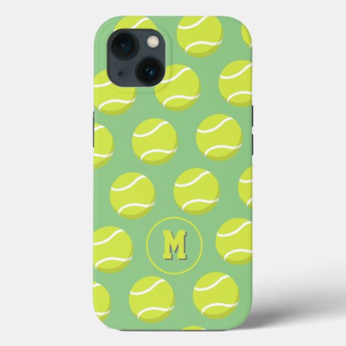 cute tennis balls pattern monogrammed iPhone 13 case