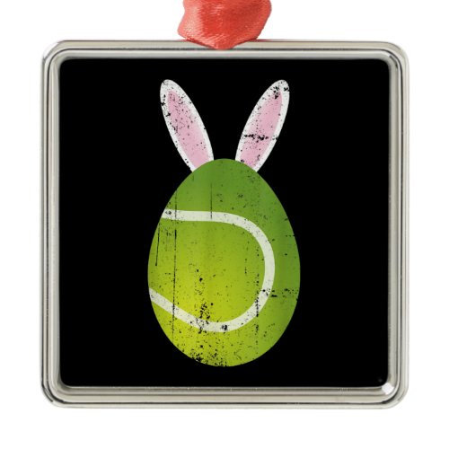 Cute Tennis Bunny Rabbit Eggs Easter Day 2021 Metal Ornament