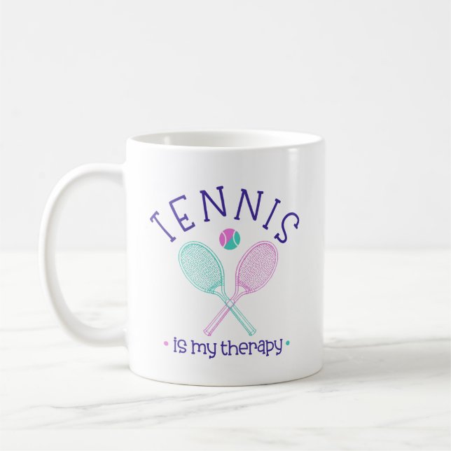 Cute Tennis is My Therapy Girly  Coffee Mug (Left)
