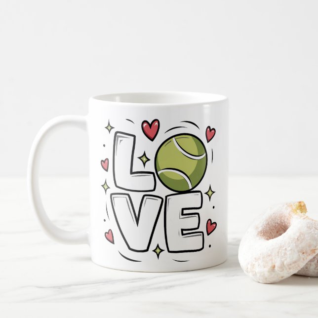 Cute Tennis Love Tennis Player Coach Fan Sports Coffee Mug (With Donut)