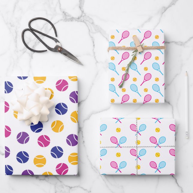 Cute tennis motifs on  wrapping paper sheets (Front)