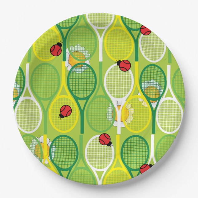 Cute tennis rackets with ladybirds paper plates (Front)