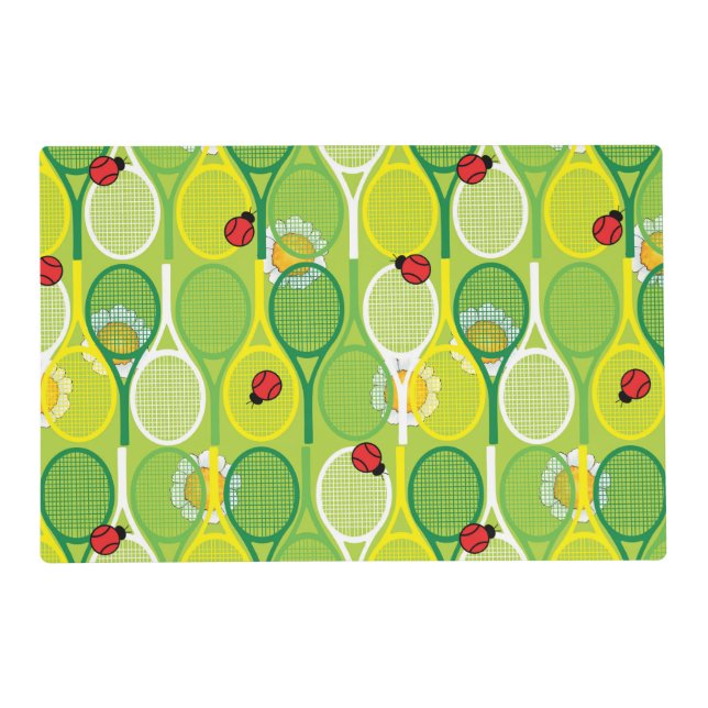 Cute tennis rackets with ladybirds placemat (Front)