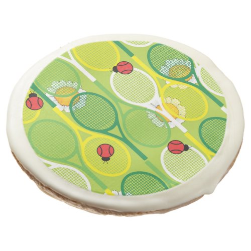 Cute tennis rackets with ladybirds sugar cookie