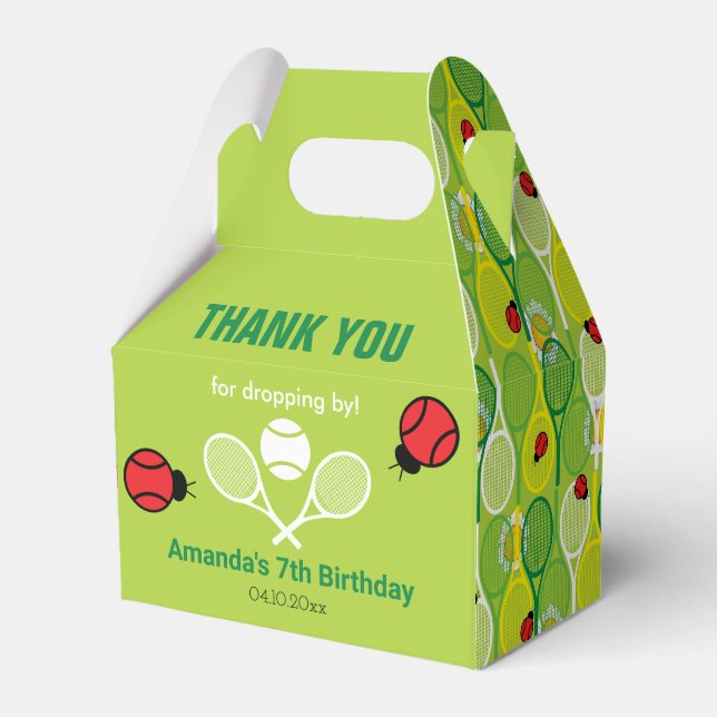 Cute tennis rackets with ladybirds, THANK YOU Favor Boxes (Front Side)