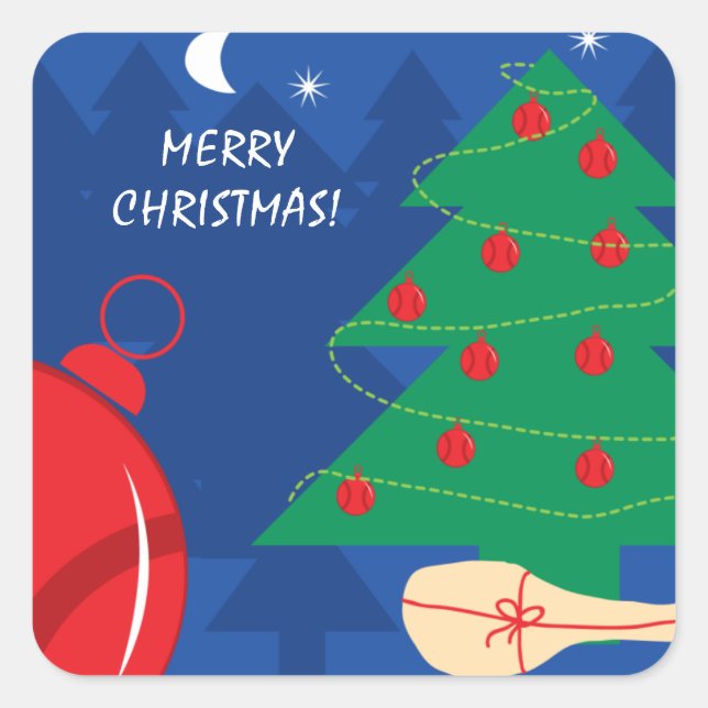 Cute tennis themed Merry Christmas party favor Square Sticker (Front)