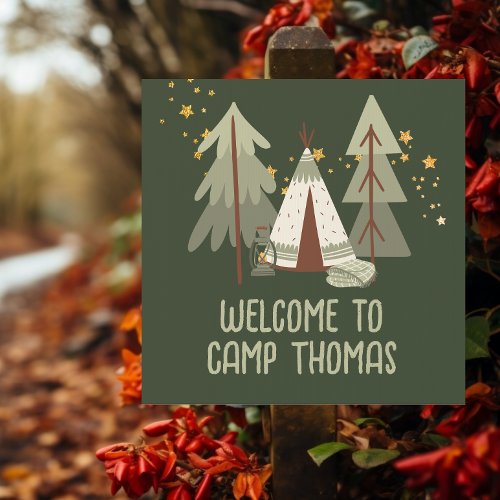 Cute Tent Camping Woodland Birthday Sign