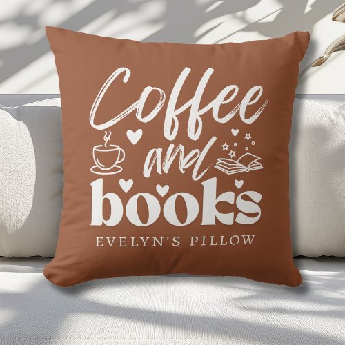 Cute Terracotta Coffee and Book Lovers Custom Throw Pillow