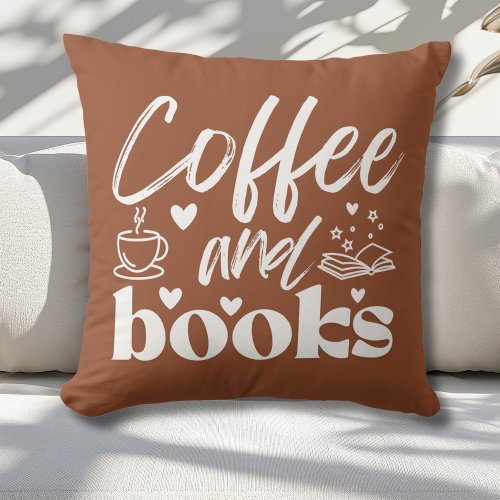 Cute Terracotta Coffee and Book Lovers Gift  Throw Pillow