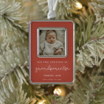 Cute Terracotta First Christmas as Grandparents Ornament<br><div class="desc">A cute whimsical script and a modern design for this photo ornament gift. To customize with your favorite baby picture. You can also easily change the background color. Perfect to celebrate your First Christmas as new grandparents.</div>