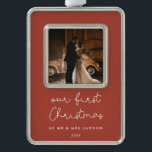Cute Terracotta Our First Christmas Photo Christmas Ornament<br><div class="desc">A modern typography for this photo ornaments collection. To customize with your favorite picture. You can also easily change the background color.</div>