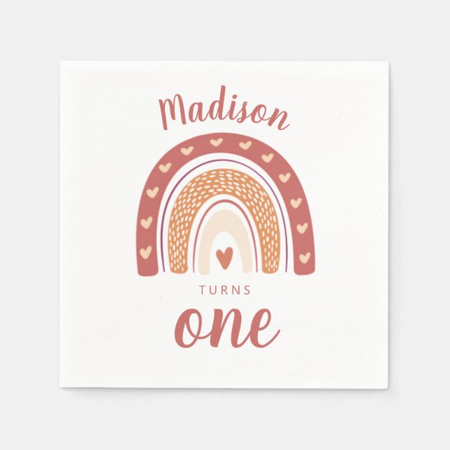 Cute Terracotta Rainbow Boho First Birthday  Napkins (Front)