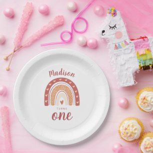 Cute Terracotta Rainbow Boho First Birthday Paper Plates
