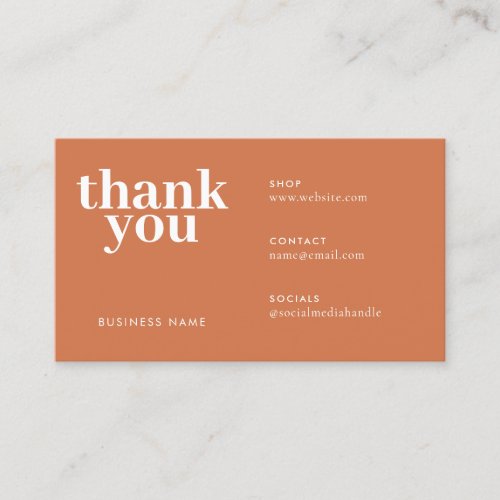 Cute Terracotta Thank You For Your Order Packaging Business Card