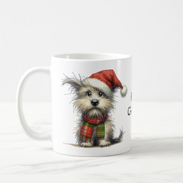 Cute Terrier Dog in a Christmas Santa Hat Coffee Mug (Left)
