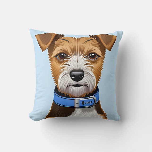 Cute Terrier Dog With a Blue Collar Throw Pillow (Front)