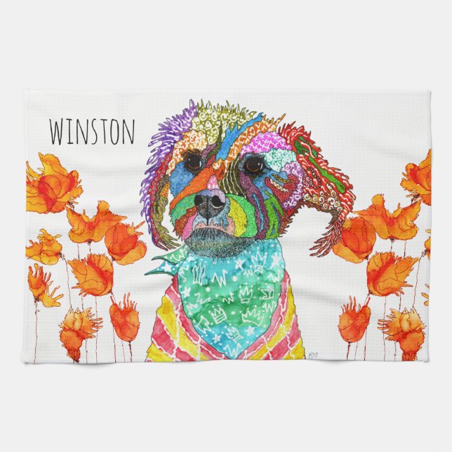 Cute Terrier Mixed Breed Kitchen Towel (Horizontal)