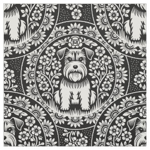 Cute Terrier Puppies in Flower Garden Custom Color Fabric