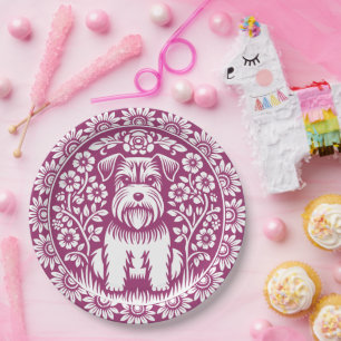 Cute Terrier Puppy in a Flower Garden Custom Color Paper Plates