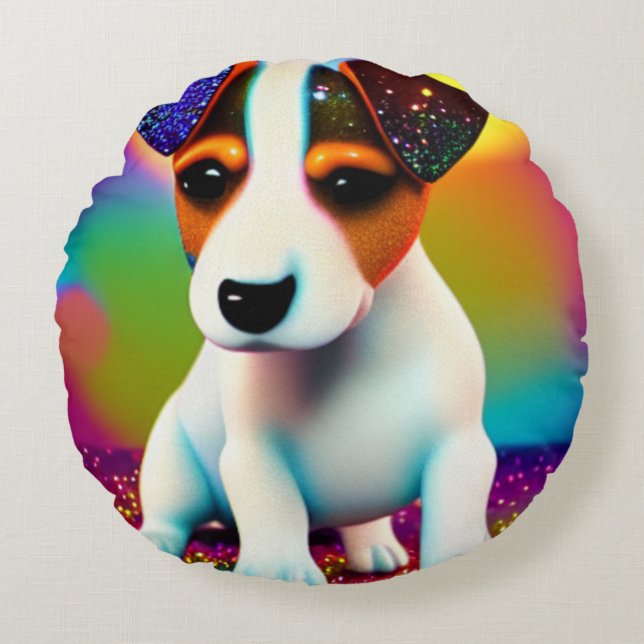 Cute Terrier Puppy Sparkle Close-Up  Round Pillow (Front)
