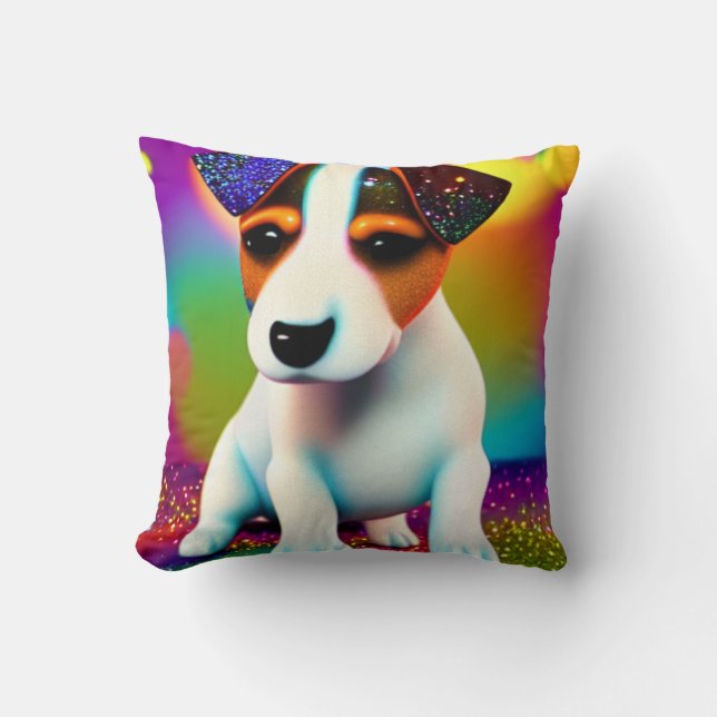 Cute Terrier Puppy Sparkle Close-Up Throw Pillow (Front)