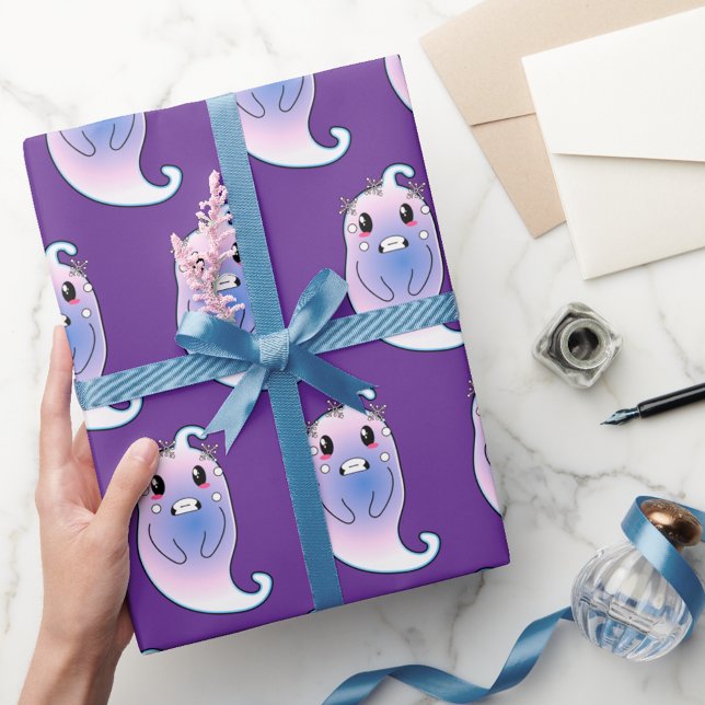 Cute terrified gost funny comic book gifts wrapping paper (Creator Uploaded)