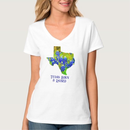 Cute Texas Born  Raised Bluebonnets Wildflowers T_Shirt