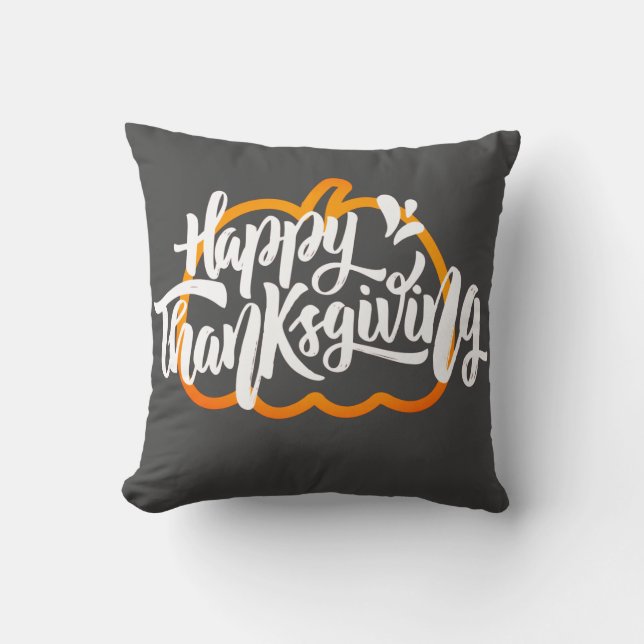 Cute Text on pumpkin for Thanksgiving Throw Pillow (Front)
