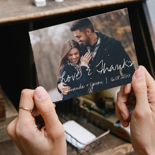 Cute Text Overlay Pretty Script Photo Wedding Thank You Card