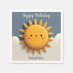 Cute Textured Sun with a Smiling Face and Text Napkins