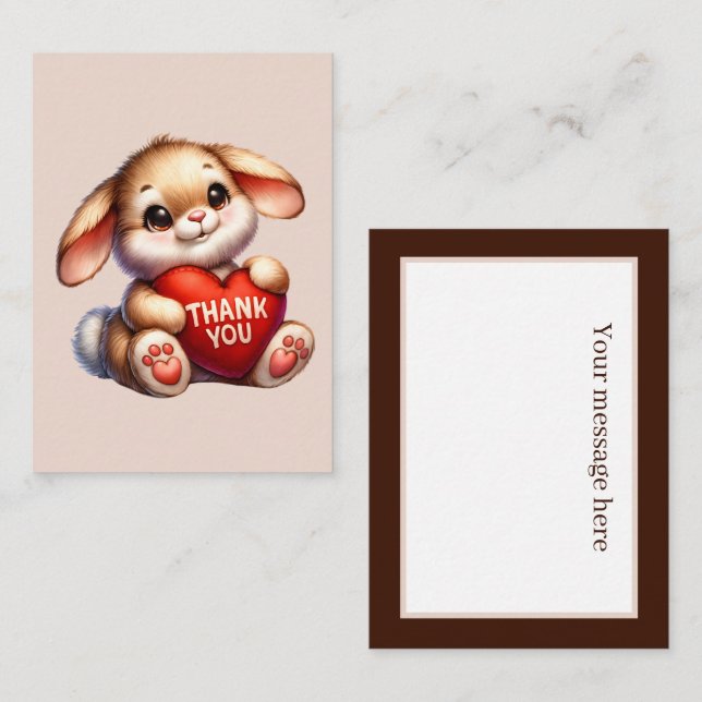 Cute thank you add message bunny note card (Front/Back)