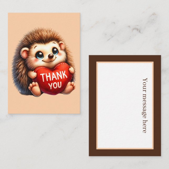 Cute thank you add message hedgehog note card (Front/Back)