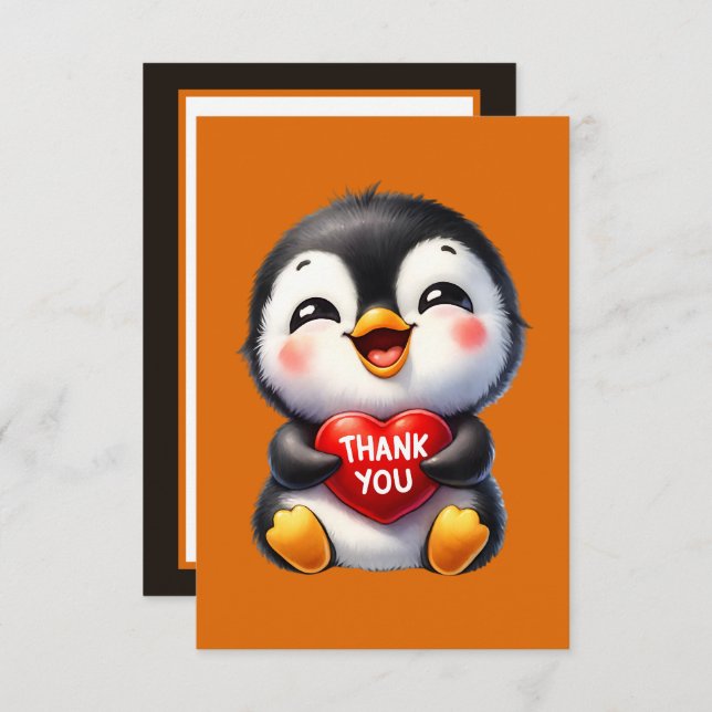 Cute thank you add message penguin  note card (Front/Back)