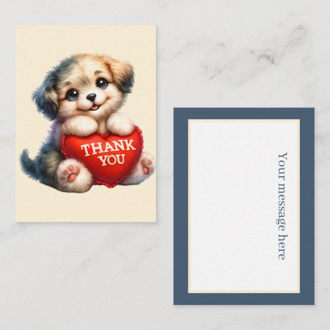 Cute thank you add message puppy note card (Front/Back)