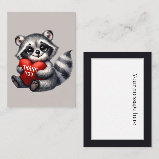 Cute thank you add message raccoon  note card (Front/Back)