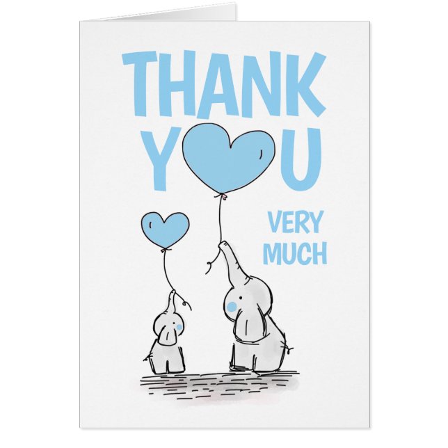 Cute THANK YOU Baby Shower Elephant Blue Boy (Front)