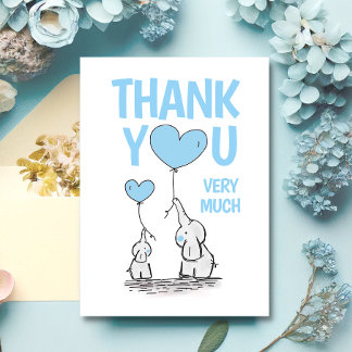 Cute THANK YOU Baby Shower Elephant Blue Boy BLANK Card