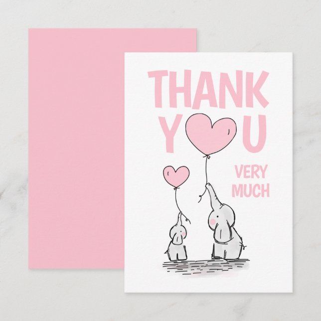 Cute THANK YOU Baby Shower Elephant Pink BLANK (Front/Back)