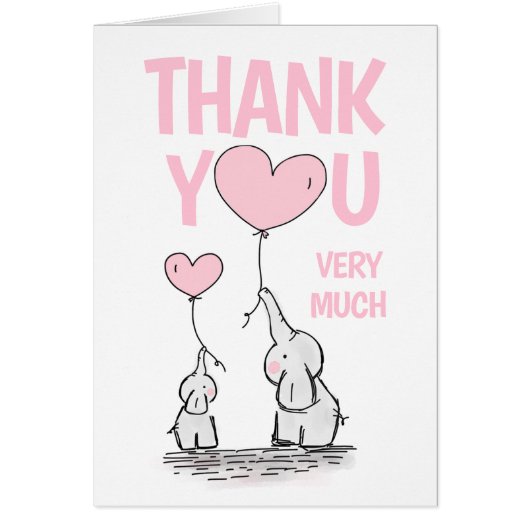 Cute THANK YOU Baby Shower Elephant Pink Girl (Front)