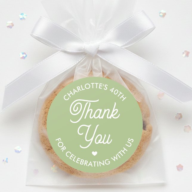 Cute Thank You Birthday Name Any Age Green Modern Classic Round Sticker (Creator Uploaded)