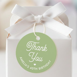 Cute Thank You Birthday Name Any Age Green Modern Favor Tags