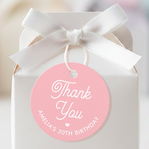 Cute Thank You Birthday Name Any Age Pink Modern Favor Tags