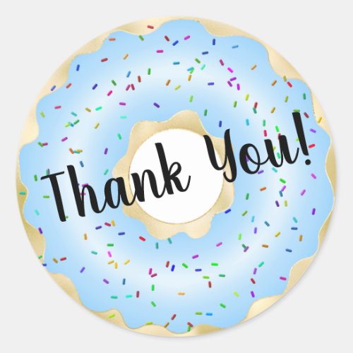 Cute Thank You Blue Sprinkled Donut Classic Round Sticker
