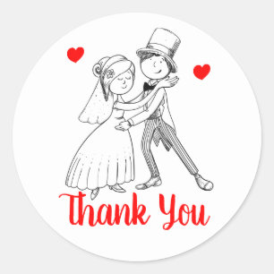 Cute Thank You Bride Groom Wedding Red Black White Classic Round Sticker