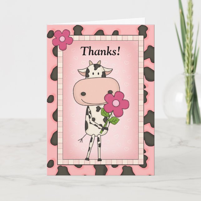 Cute Thank You - Cow & Flower Card (Front)