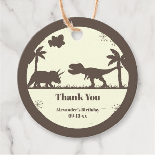 Cute Thank You Dinosaur Silhouettes Birthday Favor Tags