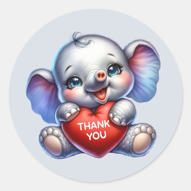 Cute Thank you elephant Classic Round Sticker (Front)