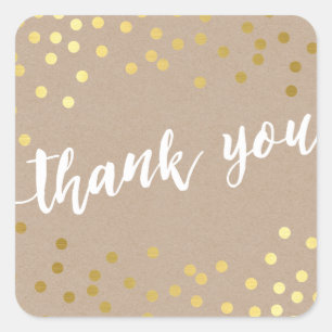 CUTE THANK YOU gold confetti handdrawn type kraft Square Sticker