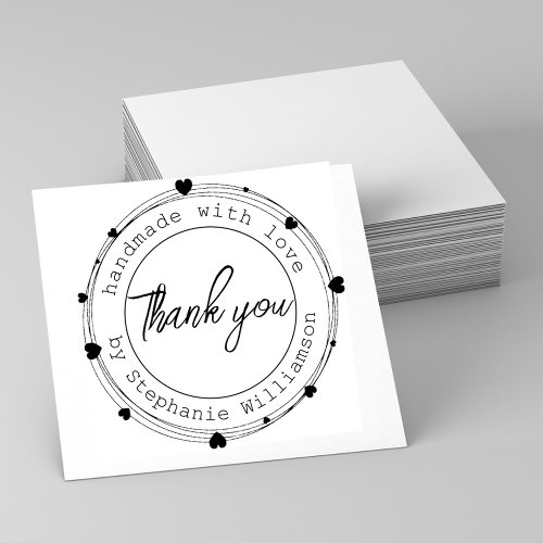 Cute Thank You Handmade with Love Heart Wreath Self_inking Stamp