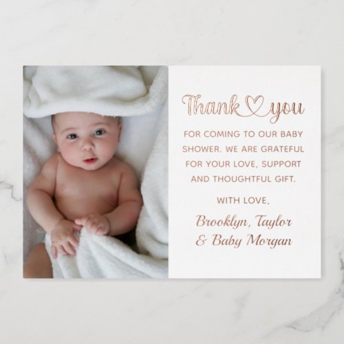 Cute Thank You Heart Custom Photo New Baby Shower Foil Invitation